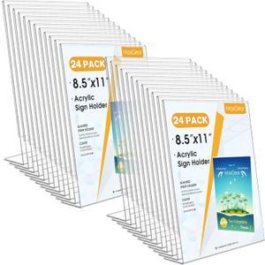 MaxGear Acrylic Sign Holder 8.5 x 11 Inches, Clear Sign Holders Plastic Display Stand Slant Back Countertop Display Picture Frames for Menus, Flyer, Use In Office, Store, 24 Pack