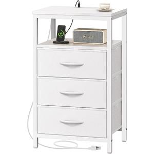 Huuger Nightstands Set of 2, 27.6 Inch End Tables with Charging Station, Bedside Tables with Drawers, PU Leather Finish, USB Port and Outlet, Night Stands for Bedroom, White