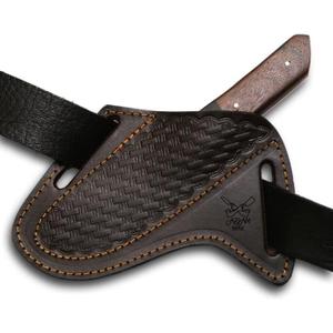 Leather Knife Sheath For Belt - Slanted Pancake Sheath, Tooled Leather Cover - Dark Brown