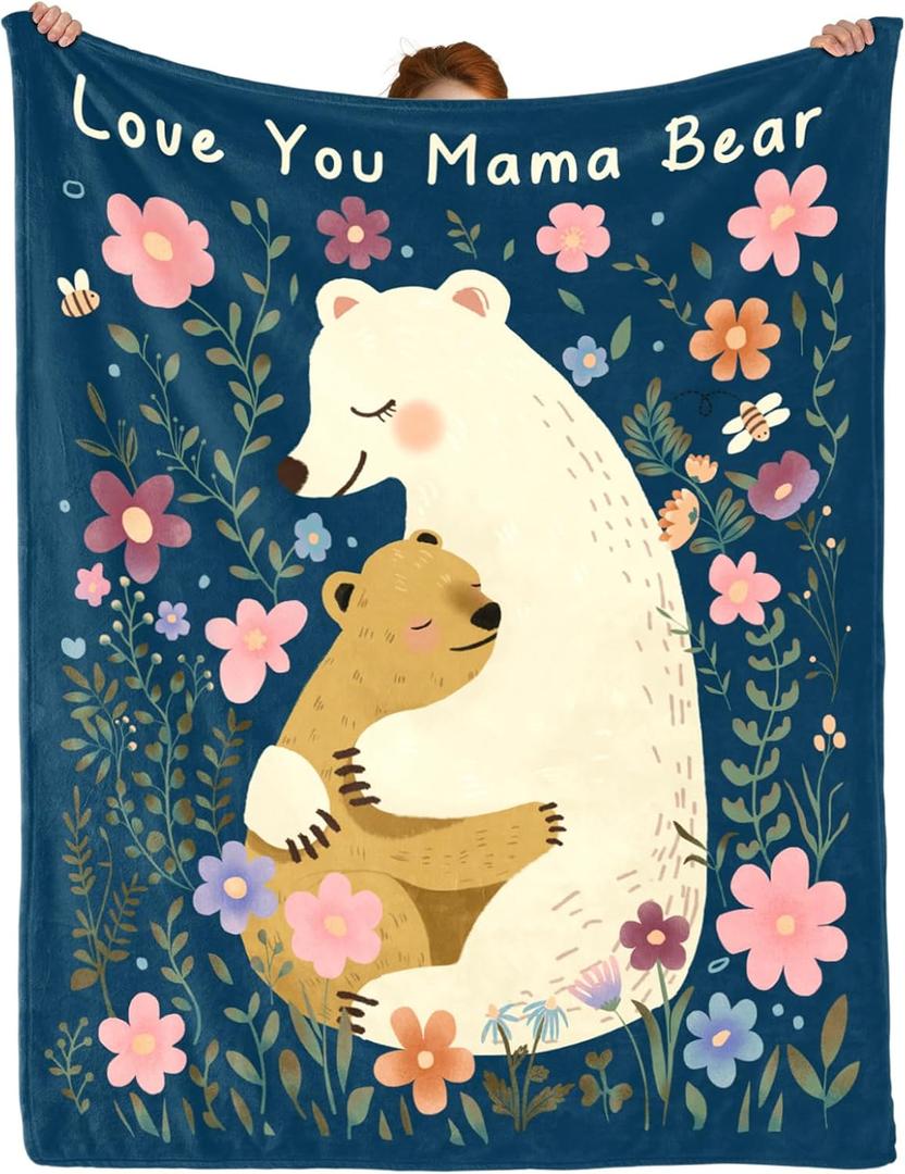 Gifts for Mom Mothers Day, Mom Birthday Gifts Blanket from Daughter Son, Moms Gift for Christmas, Birthday, Lover You Mama Bear Soft Throw Blankets 60" x 50"