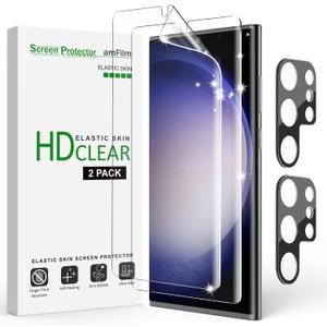amFilm [2+2 Pack Compatible with Samsung Galaxy S23 Ultra Screen Protector n Camera Lens Protector 5G 6.8", Fingerprint ID Compatible, with Easy Installation Tool, HD Clear, TPU Film Full Coverage