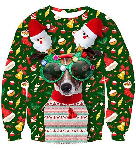 Lovekider Women Ugly Christmas Sweater Long Sleeve Funny Christmas Dog Xmas Hoodless Sweatshirt Loose Fit Warm Outfits for Fall Winter Large Green. L