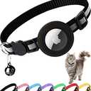 Dgerp Airtag Cat Collar Breakaway, Reflective Kitten Collar with Apple Air Tag Holder and Bell for Girl Boy Cats, 0.4 Inches in Width and Lightweight(Black)