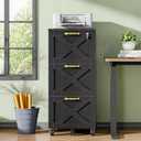 HOOBRO 3 Drawer File Cabinet with Lock, Mobile Filing Cabinet for Home Office, Wooden Farmhouse Office Storage Cabinet, Printer Stand Fits Letter and A4 Size, Black BK93WJ01, 15.7"L x 15.7"W x 37"H