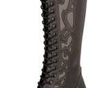 SO SIMPOK Lace Up Cowboy Boots for Women, Vintage Knee-High Cowgirl Boot, Low Heel Mid Calf Western Boots, Tall Square Toe Boot for Ladies (Size 7, Black)
