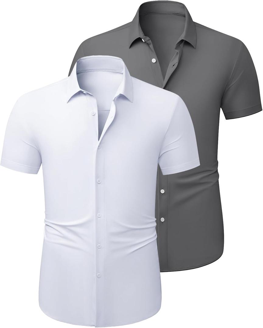 JMIERR Men's Muscle Fit High Stretch Wrinkle-Free Button Down Dress Shirts Summer Casual Short Sleeve Shirt (M)
