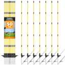48 Inch/4 FT Fiberglass Step-in Electric Fence Posts  5 Clips, Holds Wire, Poly Tape, and Poly Rope, Livestock Control | Lightweight, Anti-Rotation