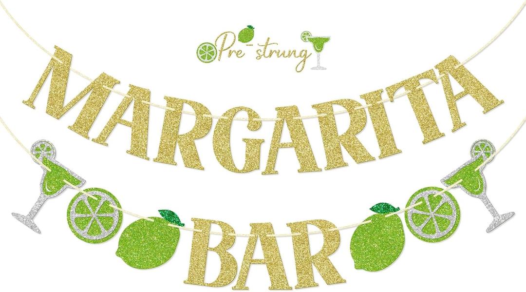 FOZEE Margarita Bar Banner, Margarita Party Decorations, Mexican Taco Bar Party Decorations, Margarita Decorations, Gold and Green Glitter