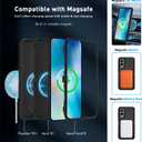 for Samsung S25 Edge Case [Compatible with MagSafe] with HD Tempered Glass Screen Protector, for Galaxy S25 Edge Heavy Duty Shockproof Protection Rugged Phone Cover(with Belt Clip-Black-MAG)