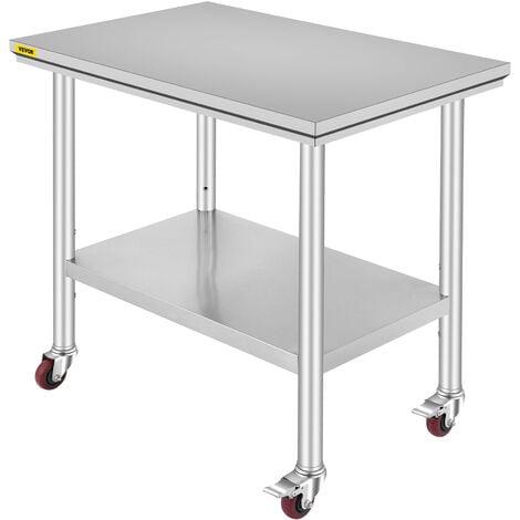 Mophorn Stainless Steel Work Table with Wheels 24 x 30 x 32 Inch Prep Table with 4 Casters Heavy Duty Work Table for Commercial Kitchen Restaurant Business, Silver and Black