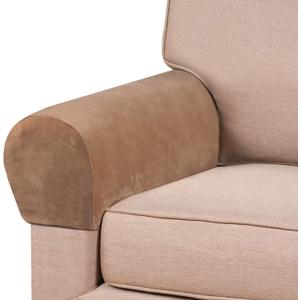 PrinceDeco 2 Pack Thick Velvet Stretch Armrest Covers for Chairs & Sofas - Non Slip, Camel