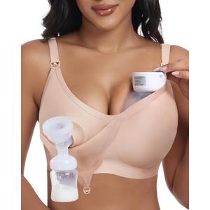 As Fairy Wireless Seamless Pumping Bra Hands Free Nursing Bra Wirefree Comfort Wearable Breast Pump Brass (Large Plus, Nude)