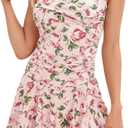 One Piece Swimdress Swimsuits with Skirt for Women Swimwear Bathing Suits Tummy Control Modest Swim Dress Vintage (Medium, Pink)