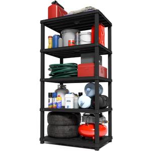 IRIS USA 5-Shelf Extra Heavy Duty Deep Plastic Storage Shelves, 1000lb Capacity, 75" H x 36" W x 24" D, Large Modular Shelving Unit Storage Organizer for Garage, Home, Warehouse & Gym, Rack - Black