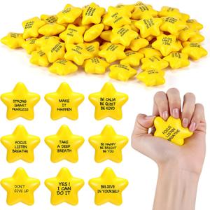 Shappy 72 Pcs Inspirational Star Stress Relief Balls Motivational Stress Ball Encouraging PU Bulk Balls for Adults Small Therapy Fidget Relief Toys for Valentines Gifts(Yellow)