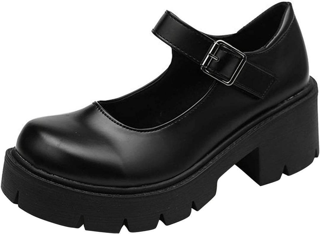 Women's Platform Mary Janes Chunky Heel Ankle Strap Uniform Dress Shoes Heeled Gothic Lolita Oxfords (9)