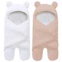 2 Pack Ultra Warm Sherpa Plush Baby Sleeping Swaddle Wrap - Newborn Essentials Must Haves for 0-6 Months - Shower Registry Search Gifts for Boys Girls - Baby Stuff Accessories (Brown and White)