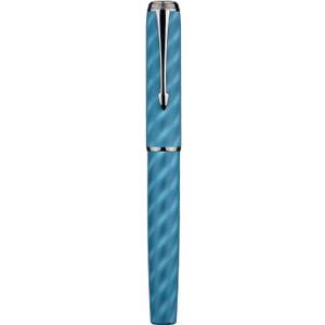 Hongdian A9 Fountain Pen Large #8 Fine Nib Ebonite Feed, Blue Moire Pattern Unique Design with Converter and Metal Case Set