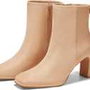 Coutgo Women's Square Toe Ankle Boots Chunky Block Heel Side Zipper Booties Faux Suede Winter Shoes (Beige)