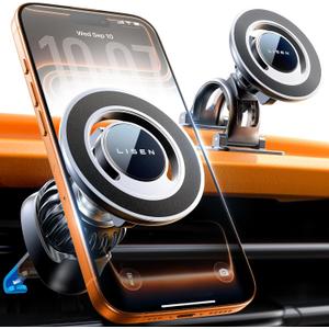 LISEN for MagSafe Car Mount [360 Rotation] Magnetic Phone Holder for Car Vent Phone Mount, Hands Free Phone Mount for Car Accessories fit iPhone Includes Vent/Dashboard Mount, Black Kits