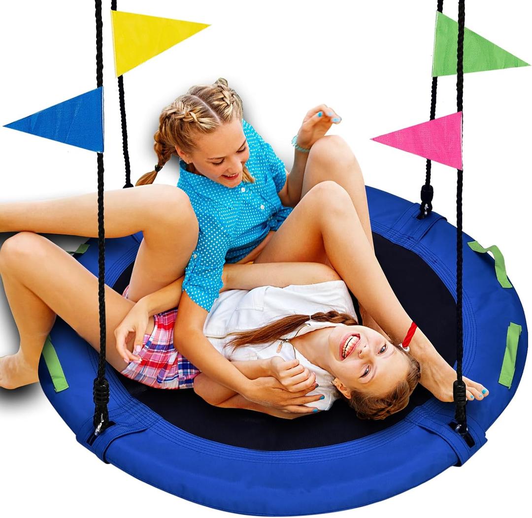 48 inch Tree Swing, Larger Saucer Flying Swing for Whole Family, 900lbs Weight Capacity, with Adjustable Hanging Straps, for Outdoor Playground, Gifts for Kids, Blue
