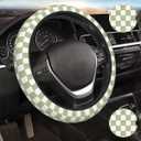 Green White Checkered Car Steering Wheel Cover