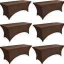 6-Pack 6ft Spandex Table Covers for Rectangle Standard Folding Tables - Wrinkle Resistant Stretch Tablecloths - Ultimate Fitted Table Protector for Parties, Trade Shows, Wedding (Coffee)