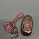 Fit for Hyundai Key Fob Cover with Diamond Keychain, Compatible with Hyundai 2024 2023 2022 Sonata Santa Fe Nexo Tucson Palisade Smart Key Protector for Women (7 Buttons, Pink)