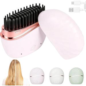 Mini Hair Straightener, Cordless&Rechargeable Portable Hair Straightener Brush with 3-Speed Temperature Control, Fast Heating Hot Comb&Anti-Scald Shell, Mini Straightener Brush for Home Travel Gift (Pink)