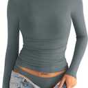 EasyGala Womens Double Lined Long Sleeve Shirts Crewneck Ruched Top Tight Fitted Basic Tee Fall Going Out Outfits 2026 (Gray, M)
