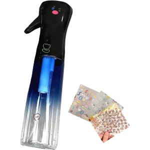 DIY Pattern Home Hair Spray Bottle (10.1oz/300ml) - Continuous Spray Ultra Fine Water- Suitable for Hair Cutting Accessories, Cleansing, Salon, Plants & More (Black Gradient Blue +1 Random Sticker)