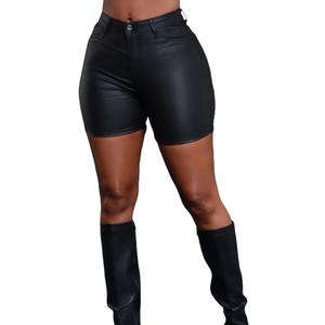 Zebaexf Women Sexy Leather Legging Shorts High Waist Faux Leg Stretchy Shorts PU Leather Pants (Large, Black)