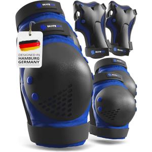 SKATEWIZ Skateboard Pads Protective Gear Set for Kids and Adults - Smash - Roller Skate Pads [6pc] with Wrist Guards - Skating Protective Gear - Roller Derby, M/L