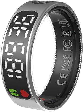 CNBRO Smart Ring with Display Health Tracker Fitness Ring Heart Rate Monitoring Sleep Tracking Exercise Tracker Women Men Smart Rings for Android iOS Phones, Size 10