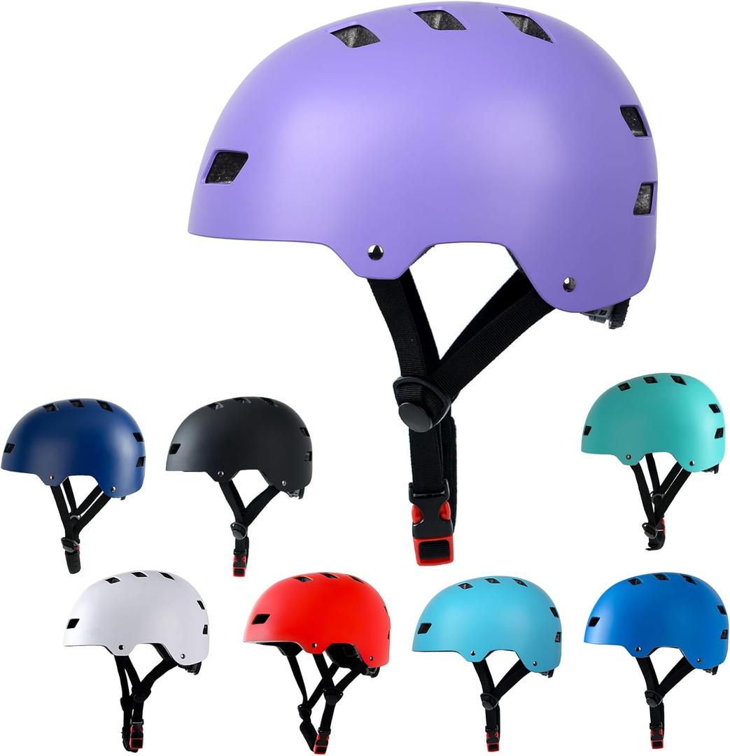 Bike Helmet 3 Sizes for Teenager Kids Youth Adults,Bavilk Skateboard Helmet Adjustable Multi-Sport Bicycle Cycling Scooter Roller Skate Inline Skating Rollerblading for Girls Boys Women Men Teen (M: 21.6-22.9", Matte New Purple)