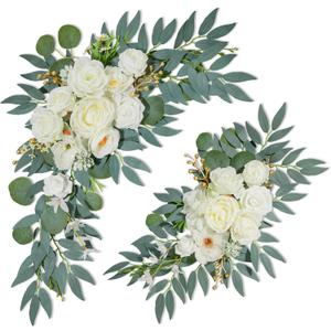 Wedding Arch Flowers (2pack),Flower Arch Stand, Flower Garland, for Wedding Outdoor Decorations Floral swags and Garlands Chair Decorations etc isle Decor, Reusable, White