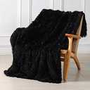Tuddrom Decorative Extra Soft Faux Fur Throw Blanket 140 x 60 inch Reversible Fuzzy Long Hair Shaggy Throw Blankets, Fluffy Cozy Plush Fleece Comfy Microfiber Fur Blanket for Couch Sofa Bed, Black