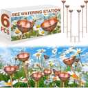 Teenyyou 6 Pcs Bee Watering Station for Garden Bee Metal Watering Cups Butterfly Water Feeder Small Insects Bath Bowl Cups Metal Stakes for Outdoor Garden Decor, Copper
