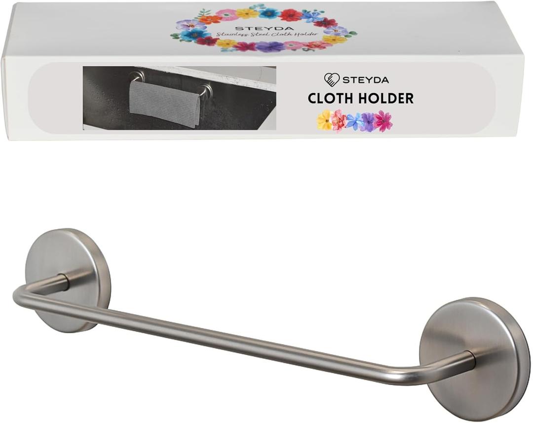 Stainless Steel Dish Cloth Rail for Kitchen, Kitchen Towel Holder, Swedish Dishcloth Holder, Dish rag Hanger, Dish Towel Holder for All Types of Sinks and Smooth Surfaces