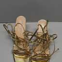 Mostrin Womens Sandals Strappy Heels for Women Lace Up Square Open Toe Heels Tie Up High Heeled Sandals for Prom, Party, Daily Wear, Size 11