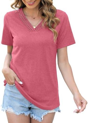 Womens Tops Dressy Casual V Neck Short Sleeve Lace Splice T Shirts Cute Fashion Clothes 2025 M 