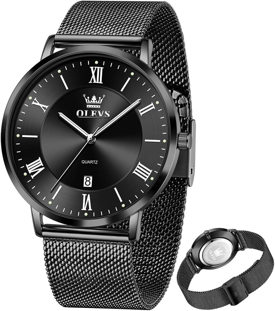 OLEVS Mens Gold Watches Analog Quartz Business Dress Watch Day Date Stainless Steel Classic Luxury Luminous Waterproof Casual Male Wrist Watches (all black watch 23)
