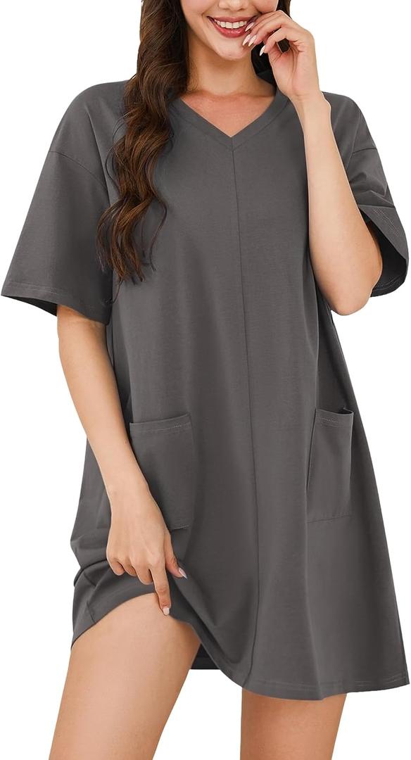Marvmys Summer Sleepshirt for Women Dark Grey (Gray, XL)