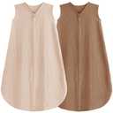 2 Pack Baby Sleep Sack 0-24 Months Baby Sleeping Bag 2-Way Zipper Toddler Wearable Blankets (Beige & Coffee TOG 0.3, Medium)