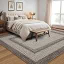 RUGSREAL Large Bedroom Rug 6x9 Washable Braided Print Living Room Rugs, Mocha