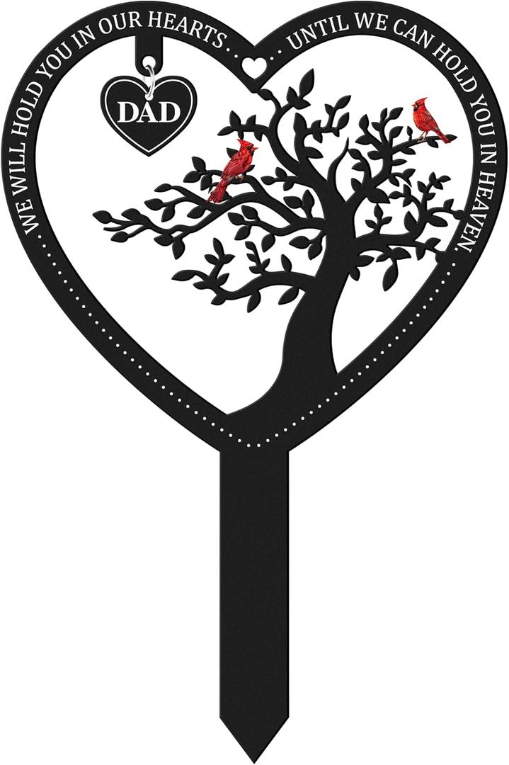 BUoonyer Stake Graves Cemetery Decorations - Dad Metal Memorial Grave Markers, Father Heart Graveyard Sympathy Plaque, Cardinal Remembrance Graveside Burial Decor Sign for Outside Outdoor Yard Garden