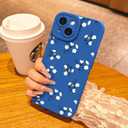 Compatible with iPhone 13 Phone Case, Fashion Flower Pattern Design Girls Women Liquid Silicone Cover, Slim Shockproof and Scratch-Resistant Soft Case for iPhone 13- Blue