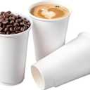 Disposable Coffee Cups 16 oz Bulk Pack (50 Count) - Double Wall Insulated Paper Cups with Lids, Hot Cups for Coffee Shops, Leak-Proof To Go Cups, Eco-Friendly White