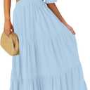 LEANI Women's 2025 Summer Cutout Maxi Dress Square Neck Short Sleeve Crossover Waist Casual Party Dresses, Large