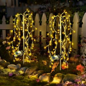 Anordsem Solar Lights Outdoor Waterproof: Garden Light Solar Powered for Yard Decorative Outside - Fairy Tree LED Warm Lighting Patio Path Decor - Gardening Gifts for Women Mom Grandma (Copper Wire 2 Pack)